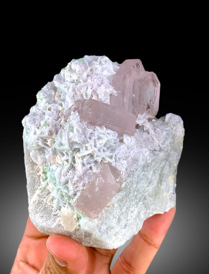 Natural Pink Color Morganite Crystals with Green Tourmalines and Cleavelandite Albite, Morganite Specimen from Afghanistan - 665 gram
