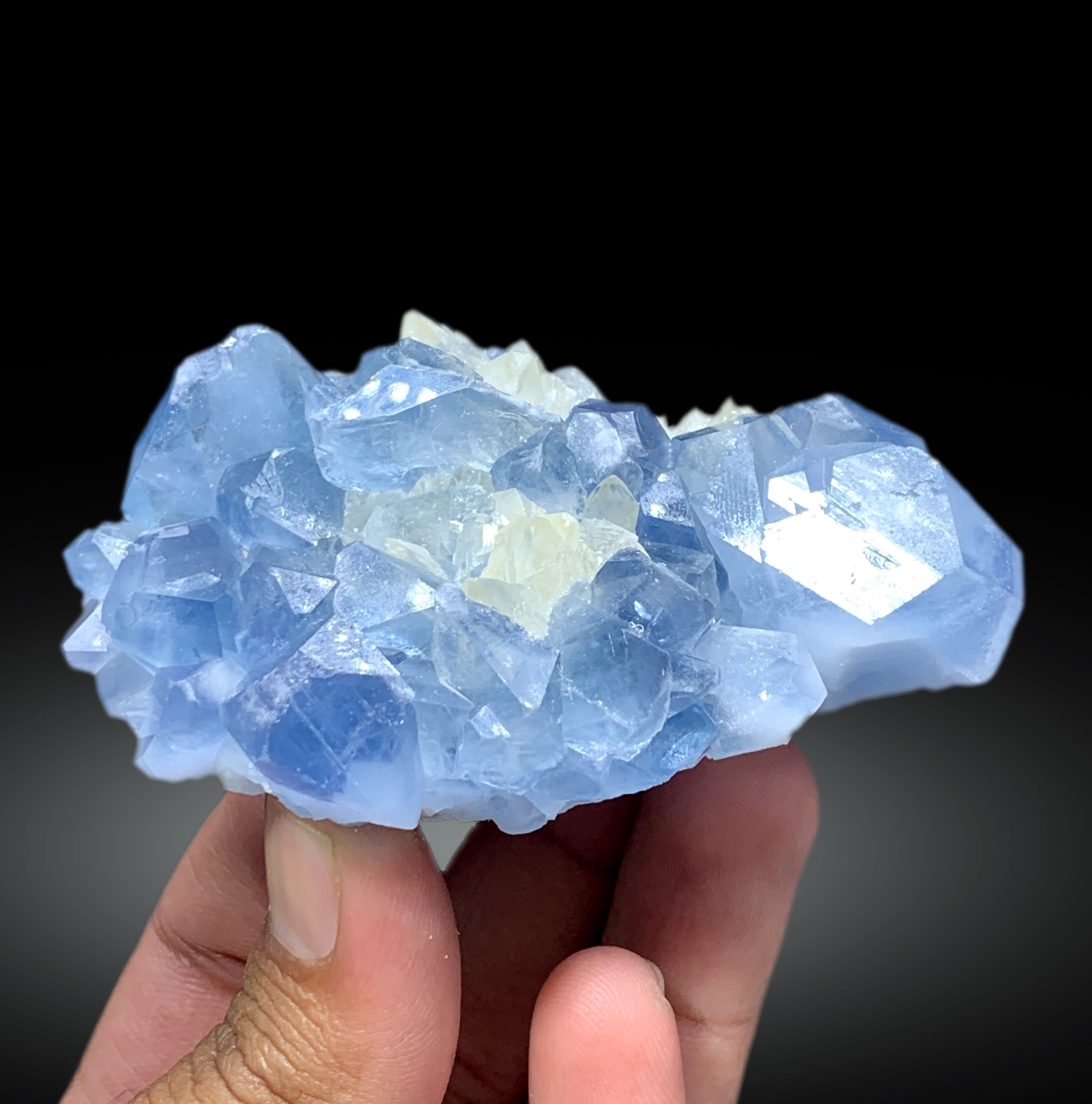 Blue Celestine Crystals with Yellow Calcite from Afghanistan, 242 gram