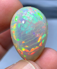 Full Fire Honeycomb Opal Cabochon, Ethiopian Earth Mined Welo Opal Cabochon, Natural Opal Ring, Opal Gemstone, Jewelry Making - 30.95 CT