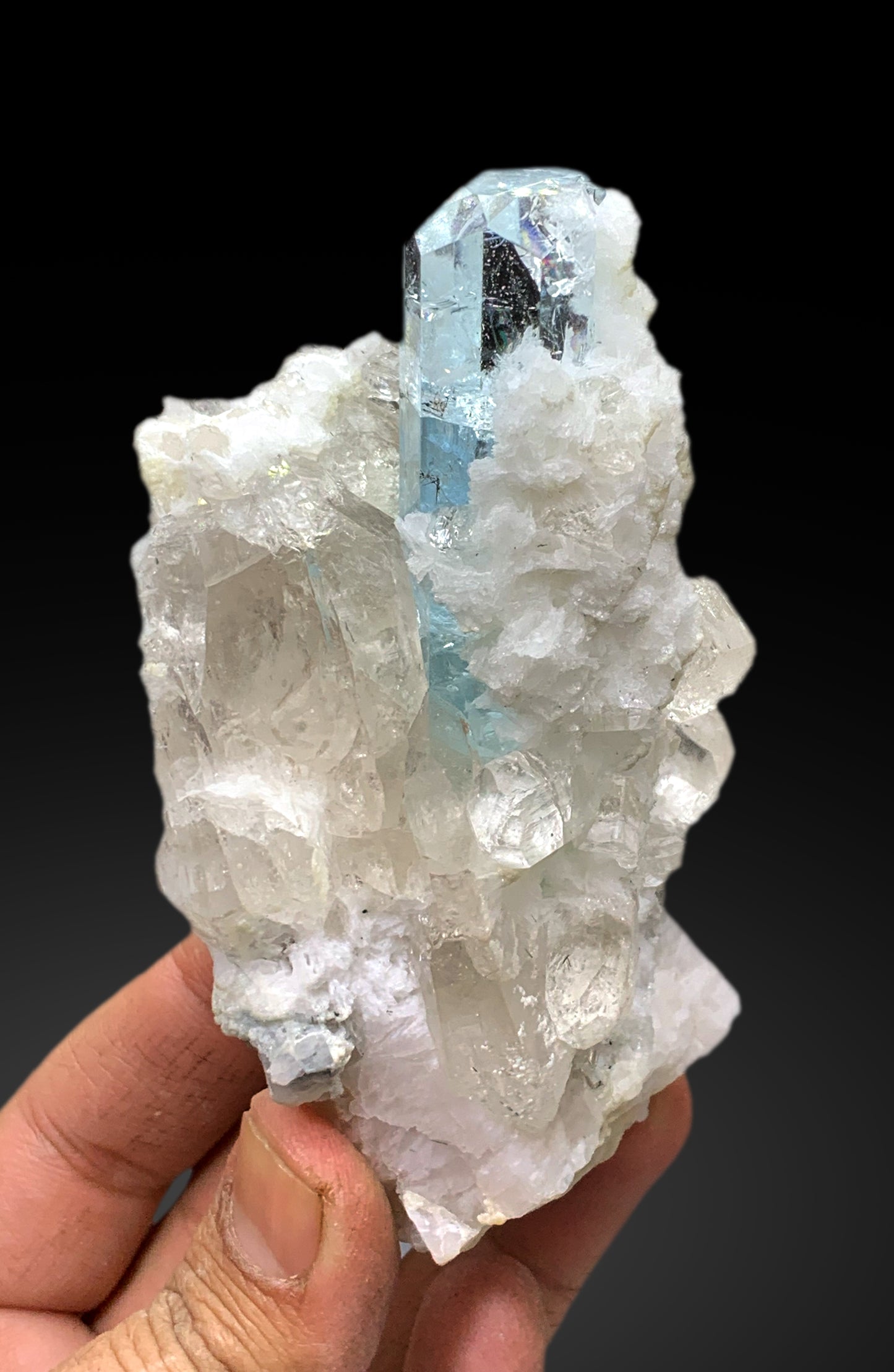 Aquamarine Crystal with Topaz, Albite and Quartz Specimen, Blue Aquamarine, Aquamarine Specimen From Skardu Pakistan 337 Gram