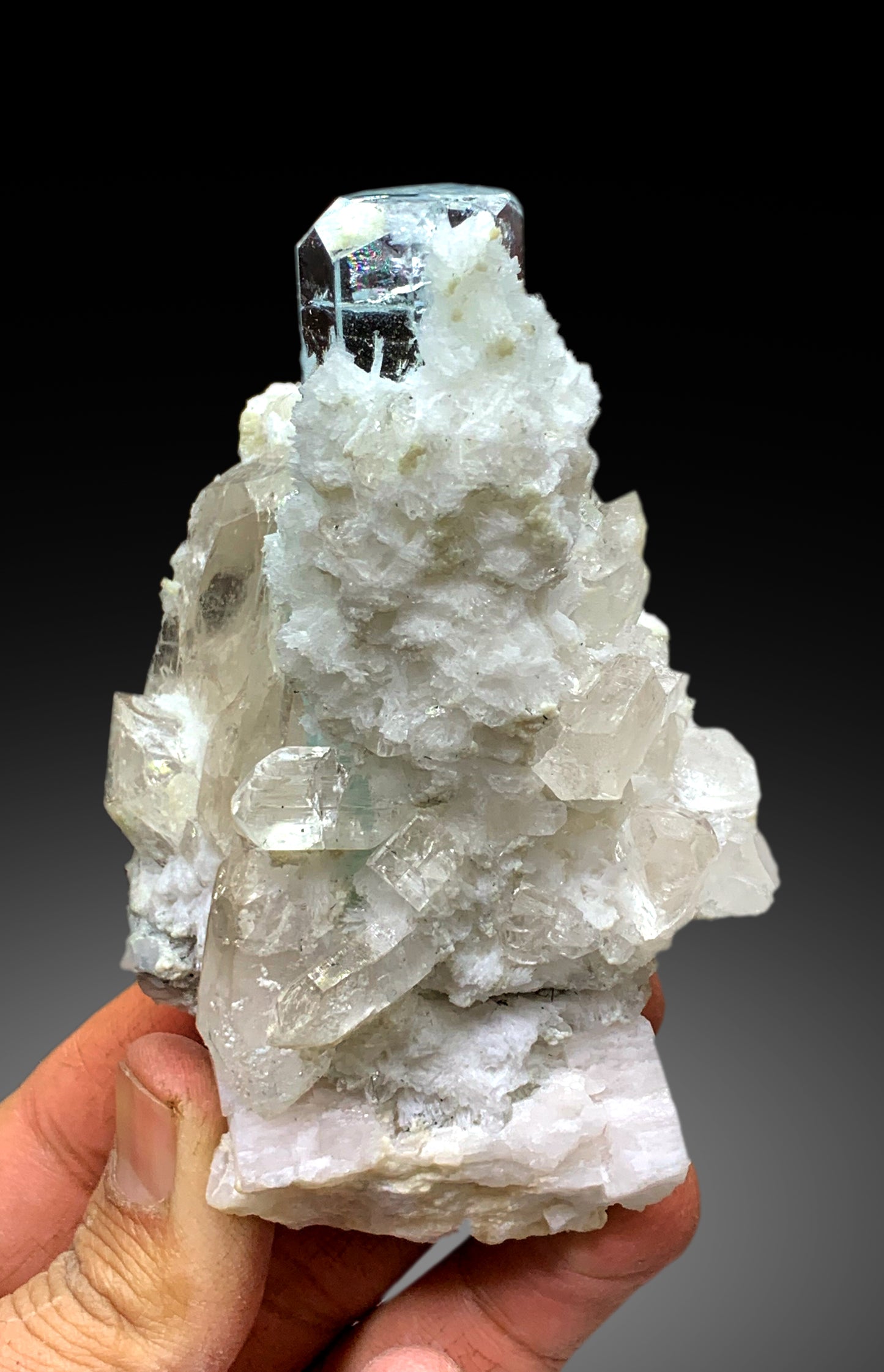 Aquamarine Crystal with Topaz, Albite and Quartz Specimen, Blue Aquamarine, Aquamarine Specimen From Skardu Pakistan 337 Gram