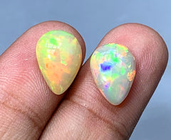 Full Fire Opal Cabochon Pair, Ethiopian Earth Mined Welo Opal Cabochon, Natural Opal Ring, Opal Gemstone, Jewelry Making - 6.65 CT