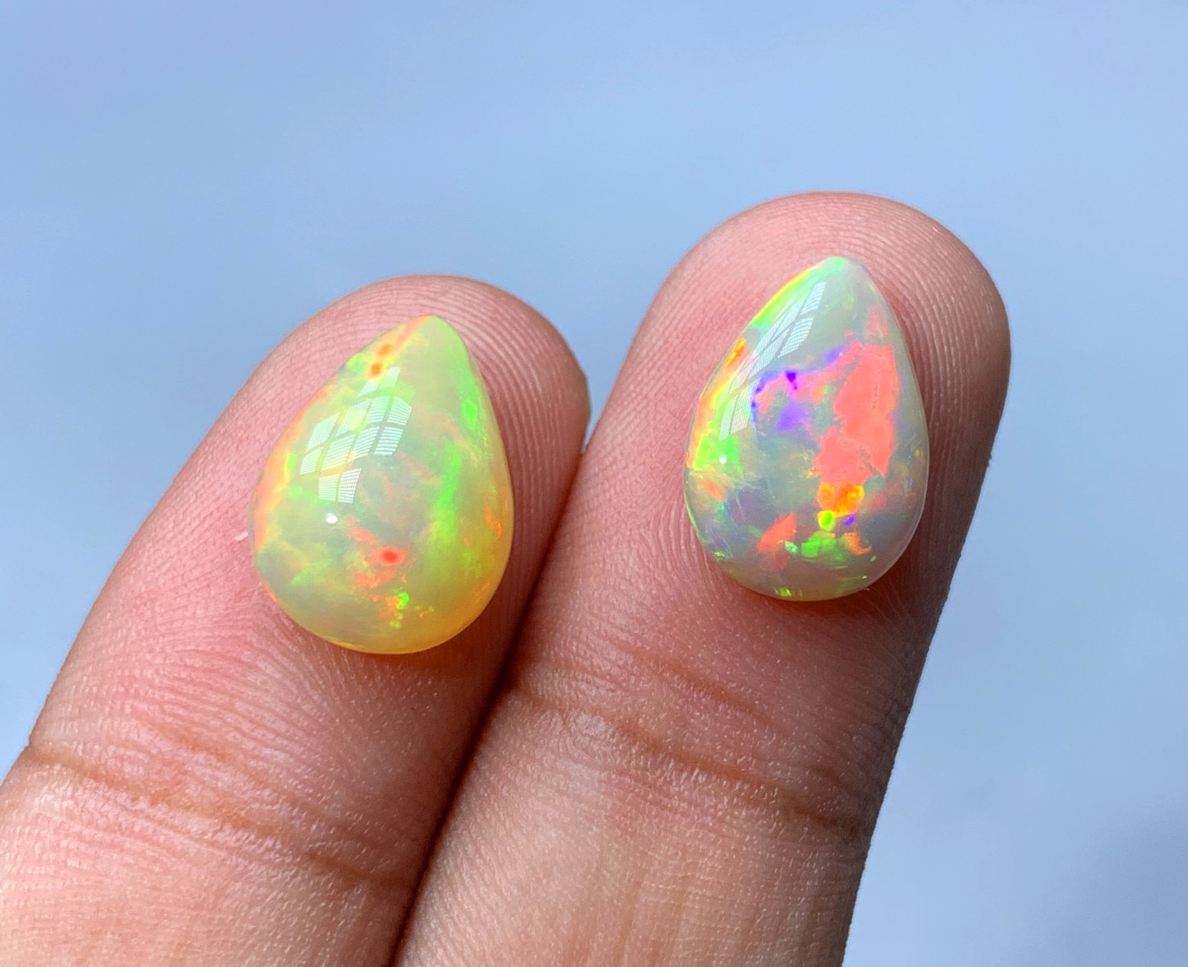 Full Fire Opal Cabochon Pair, Ethiopian Earth Mined Welo Opal Cabochon, Natural Opal Ring, Opal Gemstone, Jewelry Making - 6.65 CT