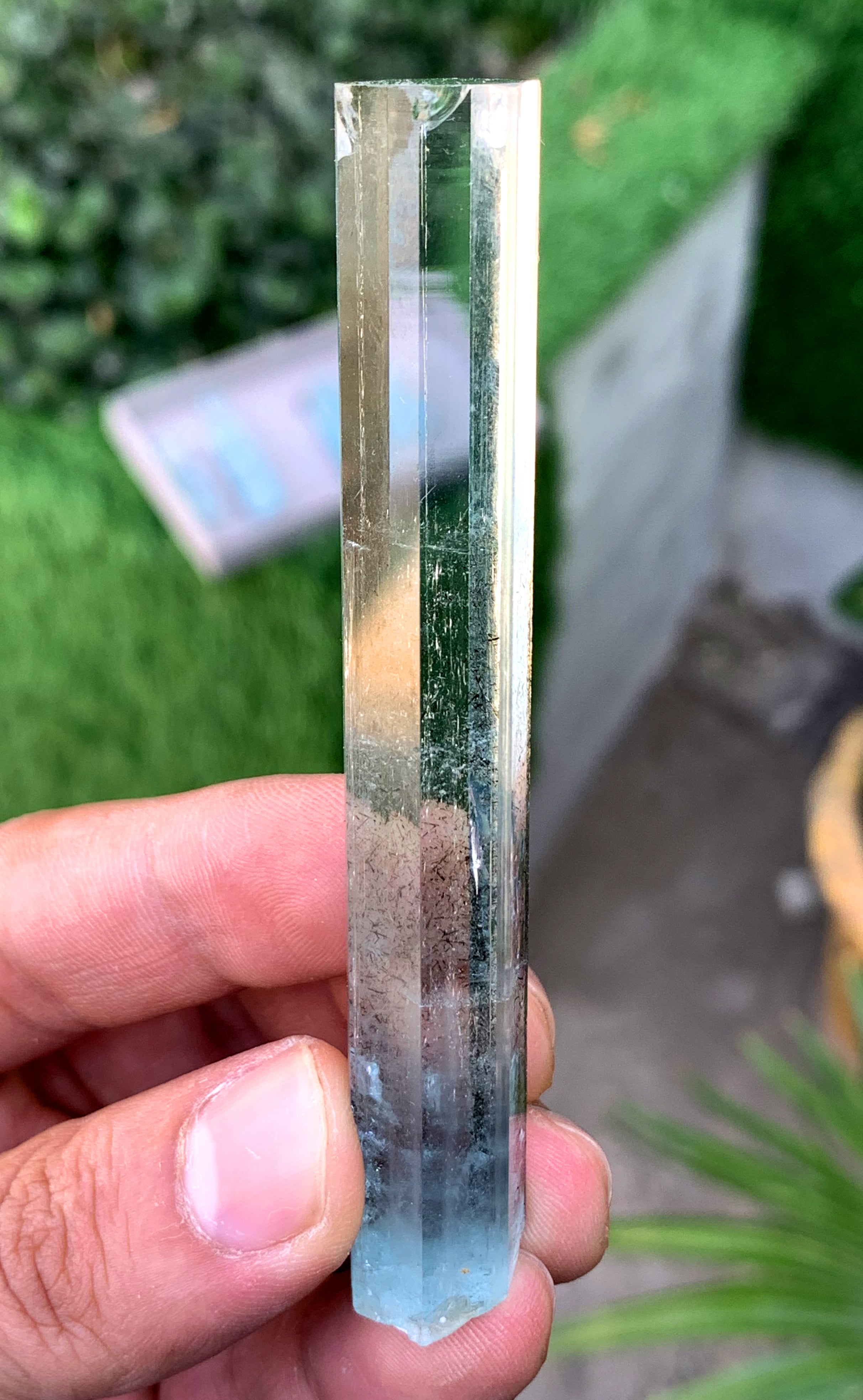 Gem Grade Blue Aquamarine with Schorl inclusions Crystal from Shigar valley Pakistan - 32 grams