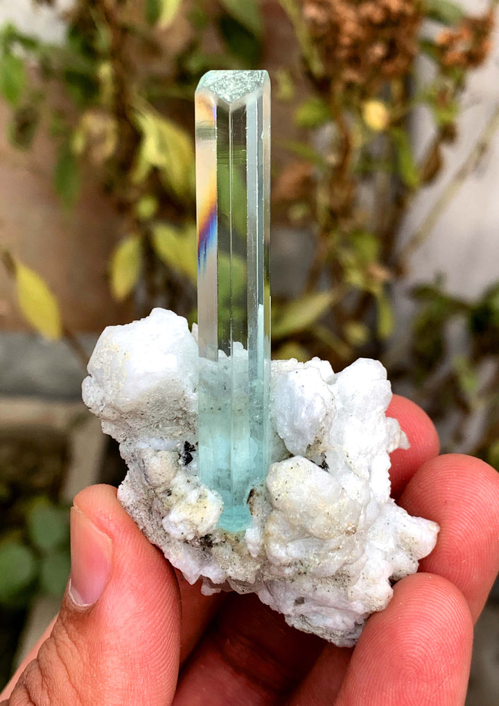 Transparent Gemmy Sky Blue Aquamarine Crystal with Albite, Aquamarine Specimen from Shigar valley Skardu Pakistan - 59 gram