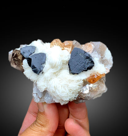 Natural Topaz Crystals with Schorl Black Tourmalines, Quartz and Cleavelandite Albite, Topaz Specimen - 240 gram