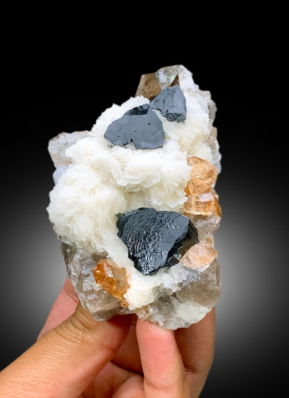 Natural Topaz Crystals with Schorl Black Tourmalines, Quartz and Cleavelandite Albite, Topaz Specimen - 240 gram