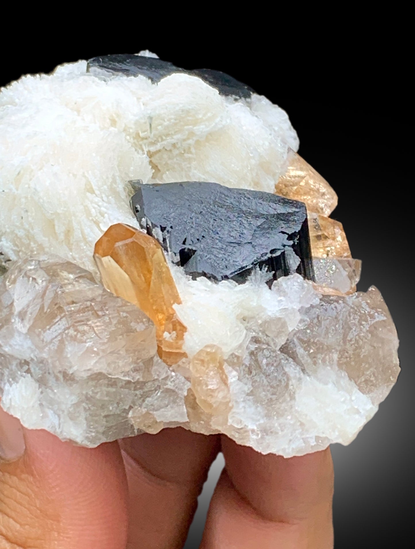 Natural Topaz Crystals with Schorl Black Tourmalines, Quartz and Cleavelandite Albite, Topaz Specimen - 240 gram