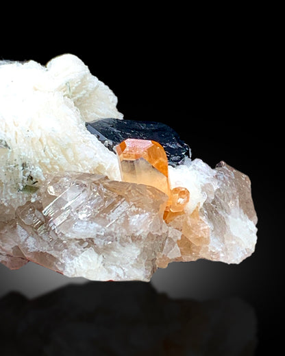 Natural Topaz Crystals with Schorl Black Tourmalines, Quartz and Cleavelandite Albite, Topaz Specimen - 240 gram