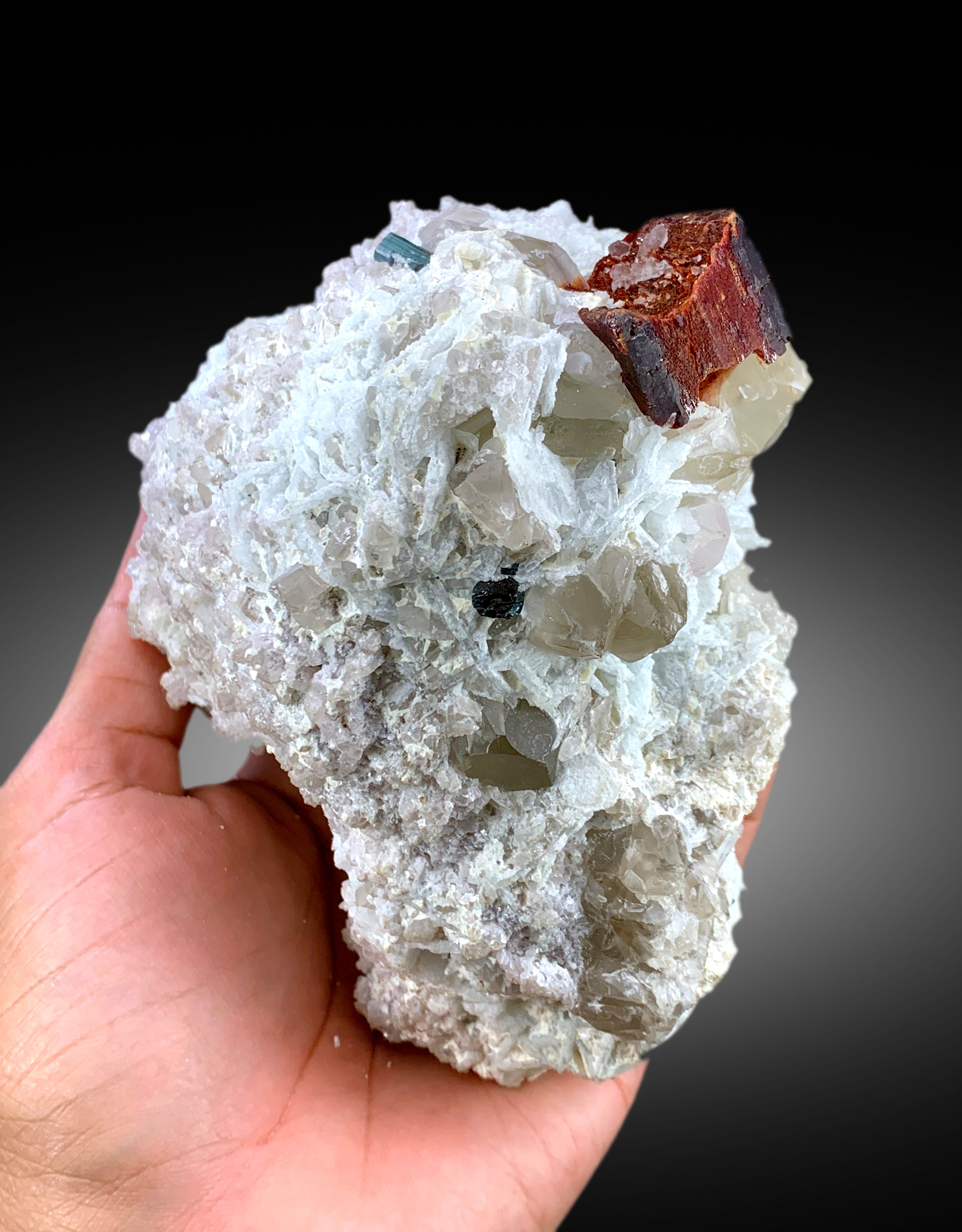 Red Tantalite with Morganite Crystals, Indicolite Tourmaline, Quartz and Albite, Rare Crystals, Rare Mineral, Rare Stone, 1293 g