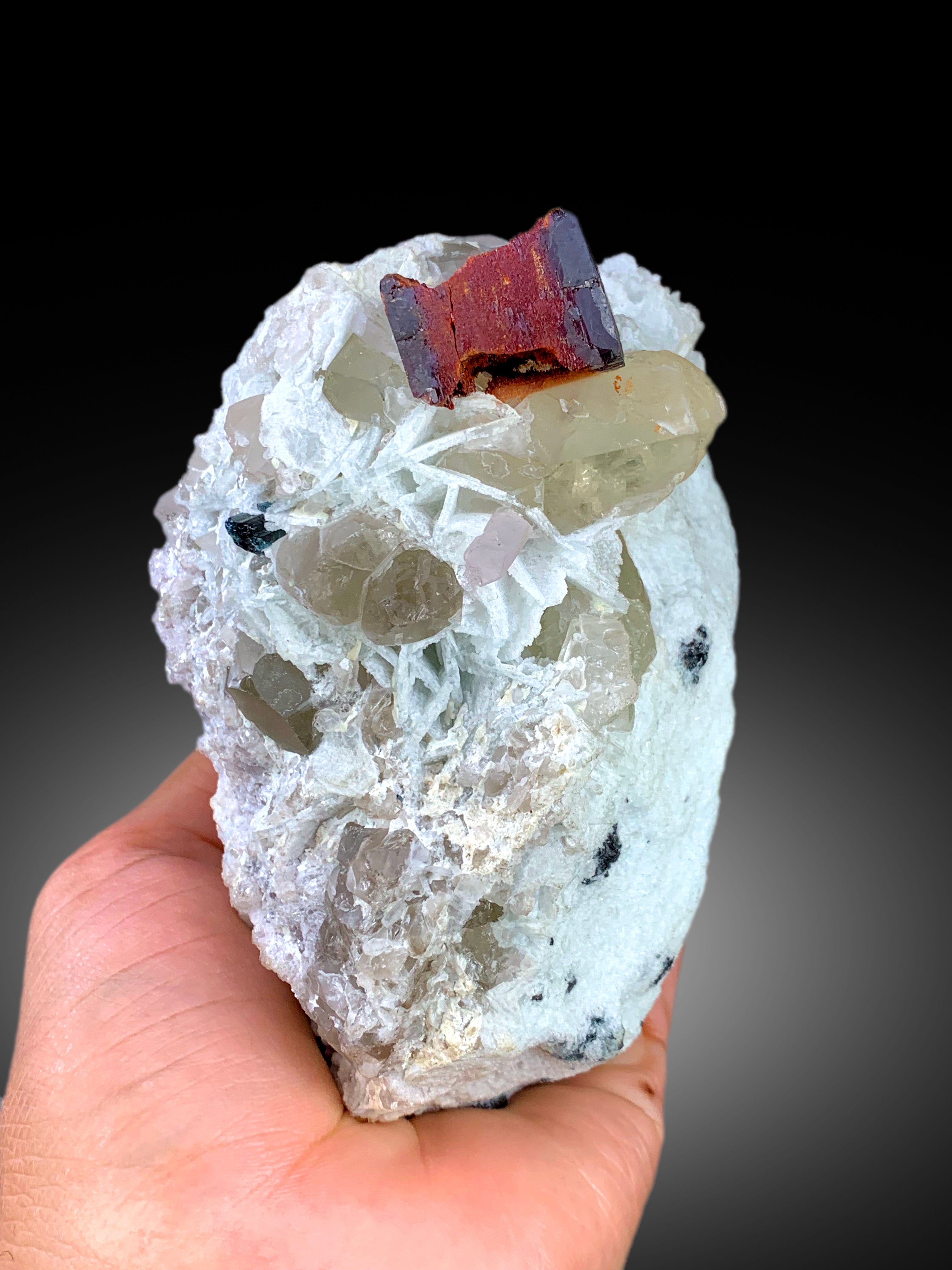 Red Tantalite with Morganite Crystals, Indicolite Tourmaline, Quartz and Albite, Rare Crystals, Rare Mineral, Rare Stone, 1293 g