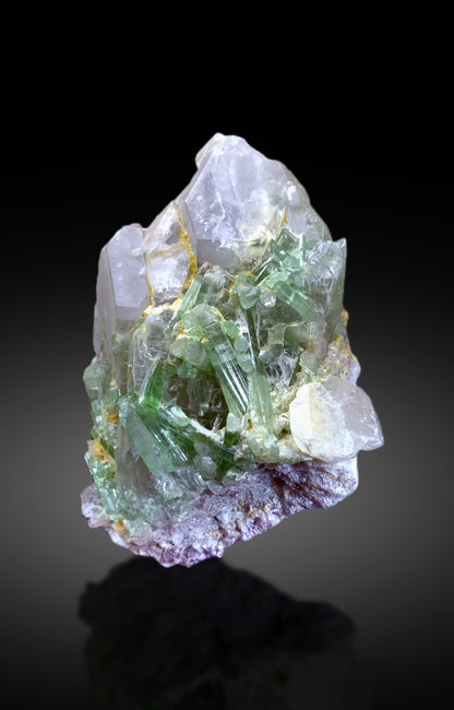 Lush Green Tourmaline Crystals on Quartz from Afghanistan - 650 gram