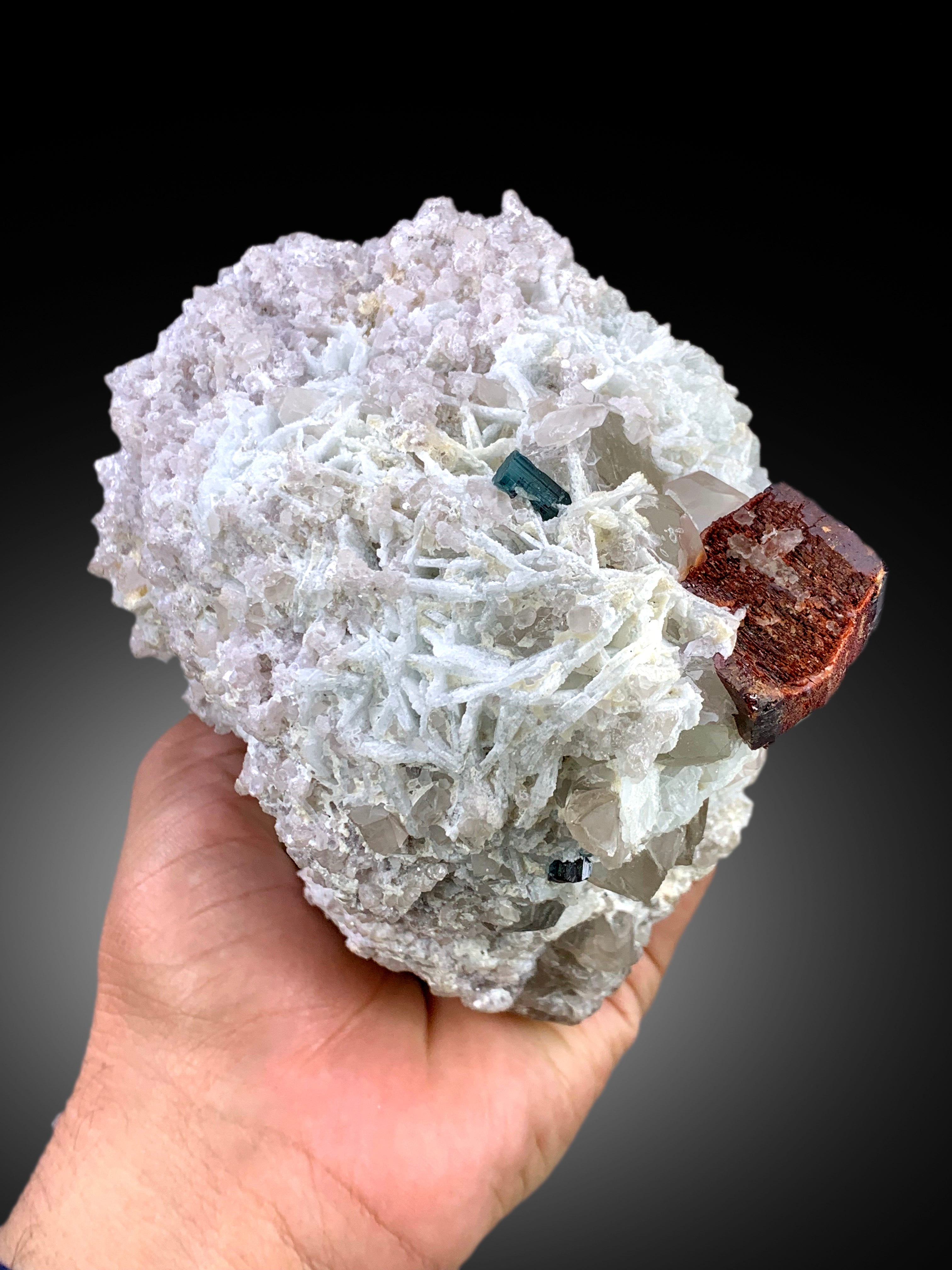 Red Tantalite with Morganite Crystals, Indicolite Tourmaline, Quartz and Albite, Rare Crystals, Rare Mineral, Rare Stone, 1293 g