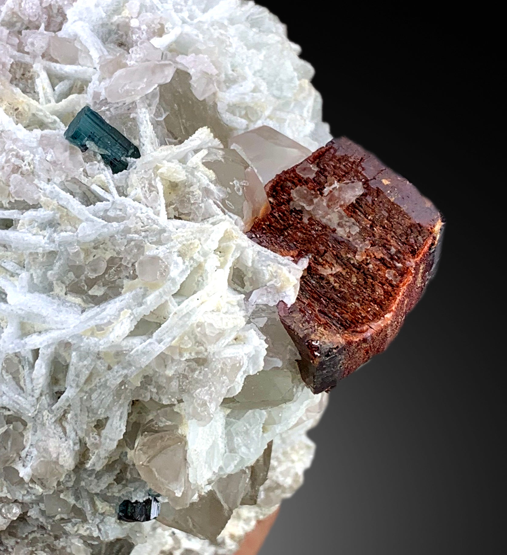 Red Tantalite with Morganite Crystals, Indicolite Tourmaline, Quartz and Albite, Rare Crystals, Rare Mineral, Rare Stone, 1293 g