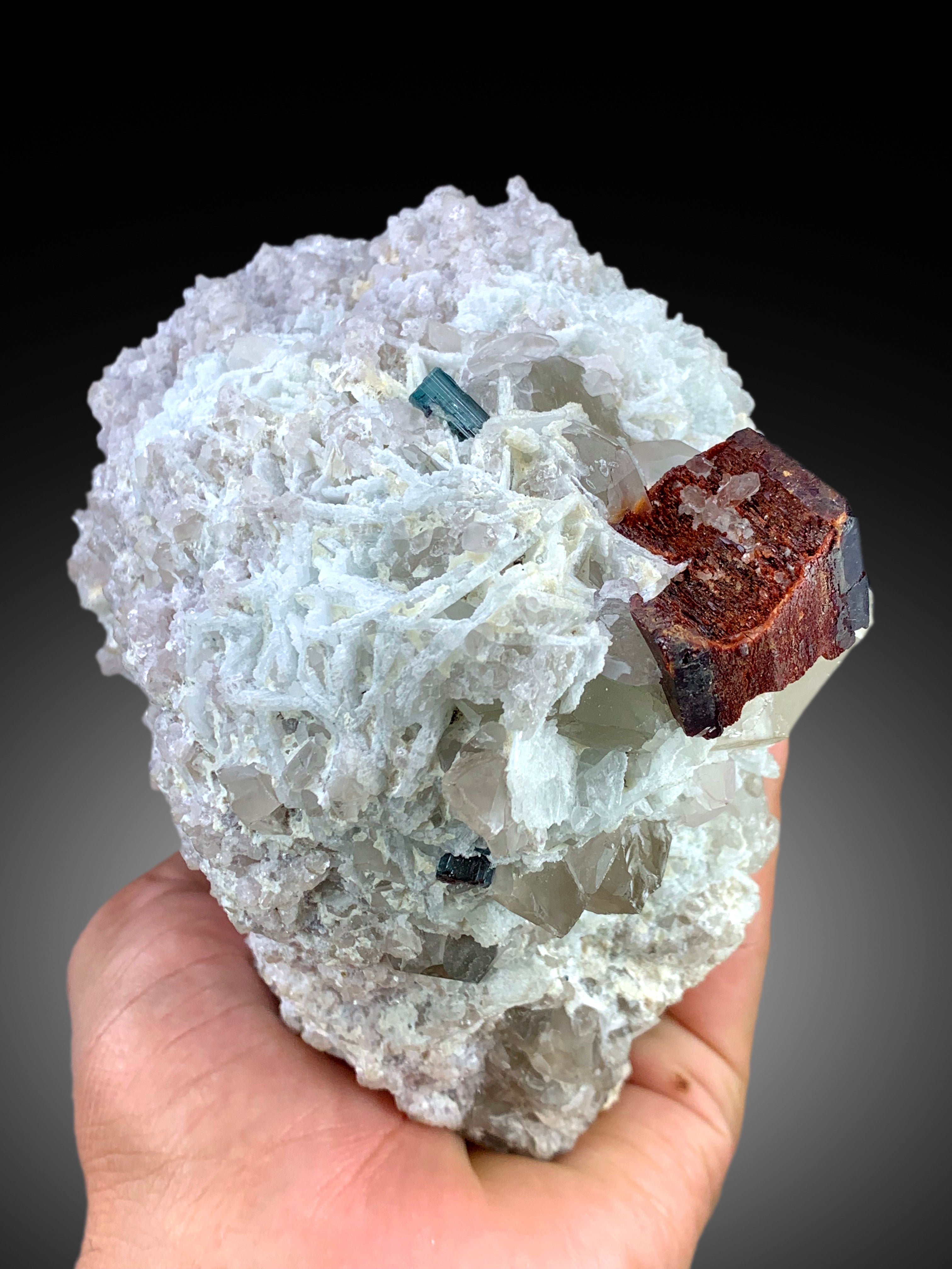 Red Tantalite with Morganite Crystals, Indicolite Tourmaline, Quartz and Albite, Rare Crystals, Rare Mineral, Rare Stone, 1293 g