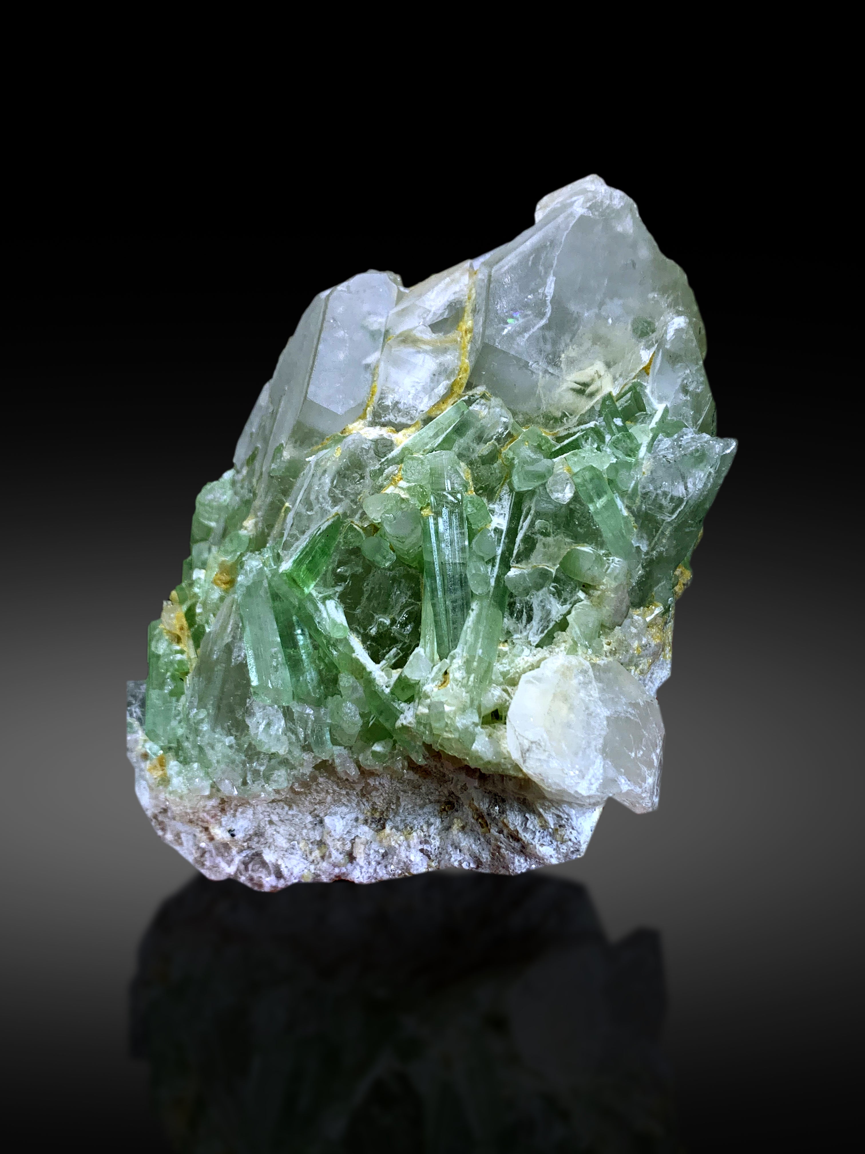 Lush Green Tourmaline Crystals on Quartz from Afghanistan - 650 gram