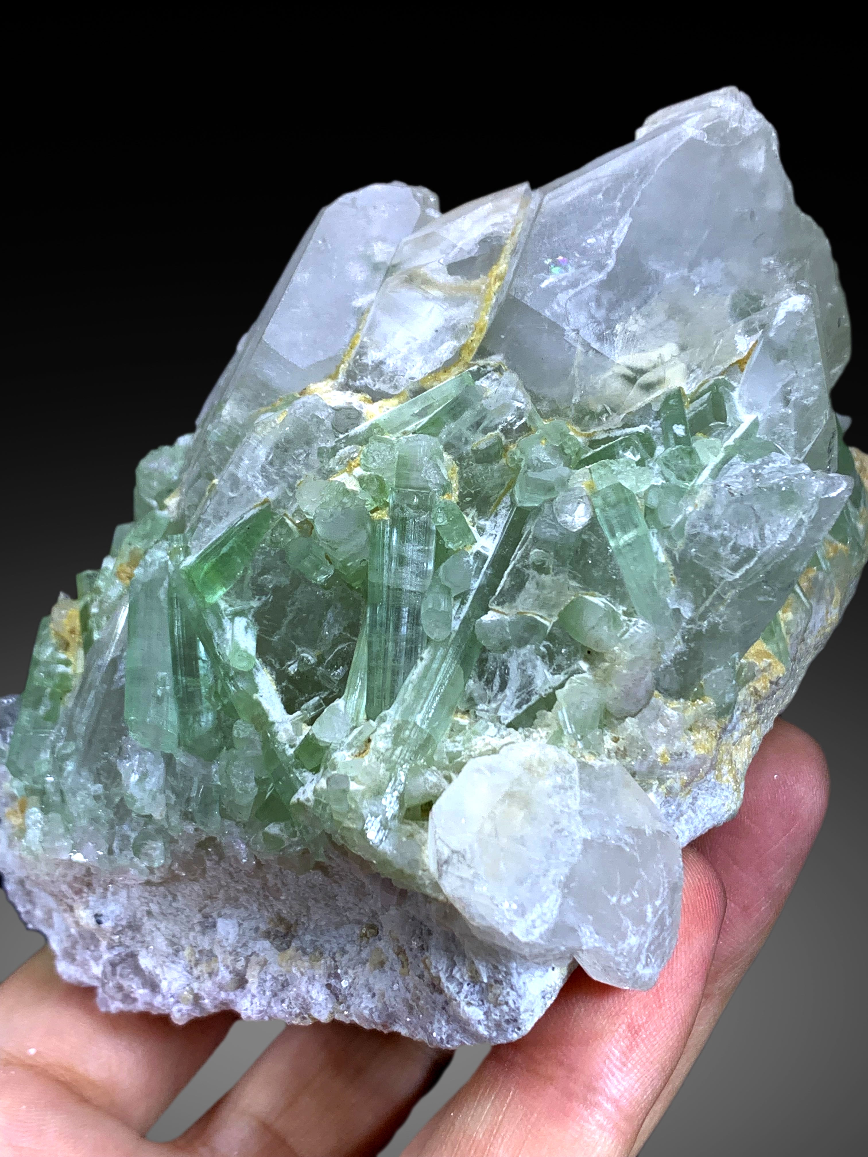 Lush Green Tourmaline Crystals on Quartz from Afghanistan - 650 gram