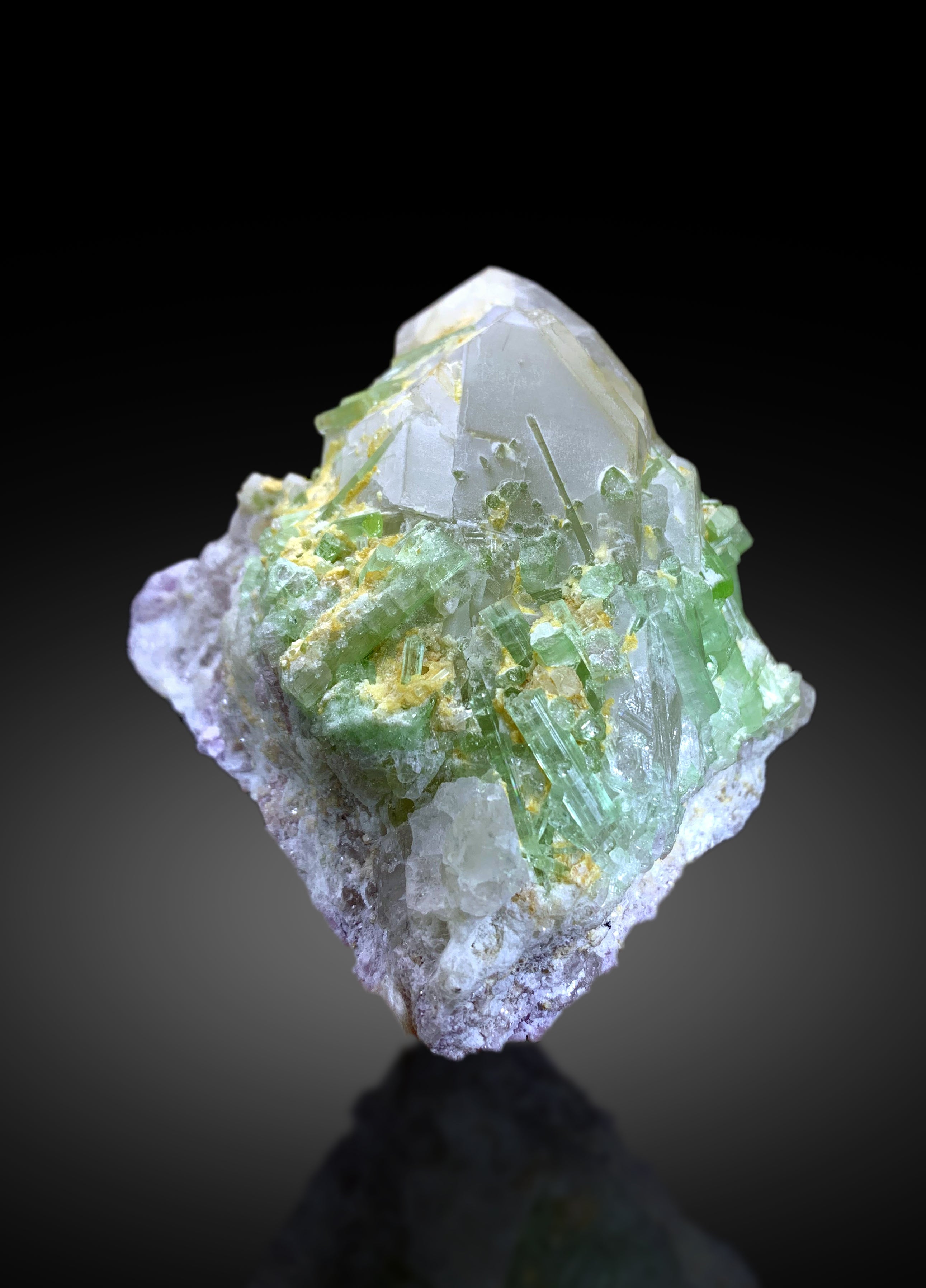 Lush Green Tourmaline Crystals on Quartz from Afghanistan - 650 gram
