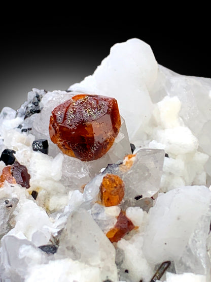 Orange Color Spessartite Garnet Crystals with Quartz, Schorl and Feldspar, Garnet Specimen, Garnet from Skardu Pakistan - 527 gram