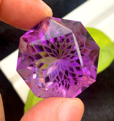 Round Fancy Precision Flower Cut Purple Amethyst Gemstone, Loose Gemstone - 89.80 CT