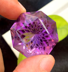 Round Fancy Precision Flower Cut Purple Amethyst Gemstone, Loose Gemstone - 89.80 CT