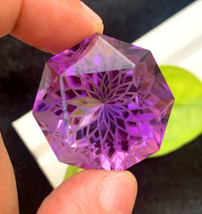 Round Fancy Precision Flower Cut Purple Amethyst Gemstone, Loose Gemstone - 89.80 CT