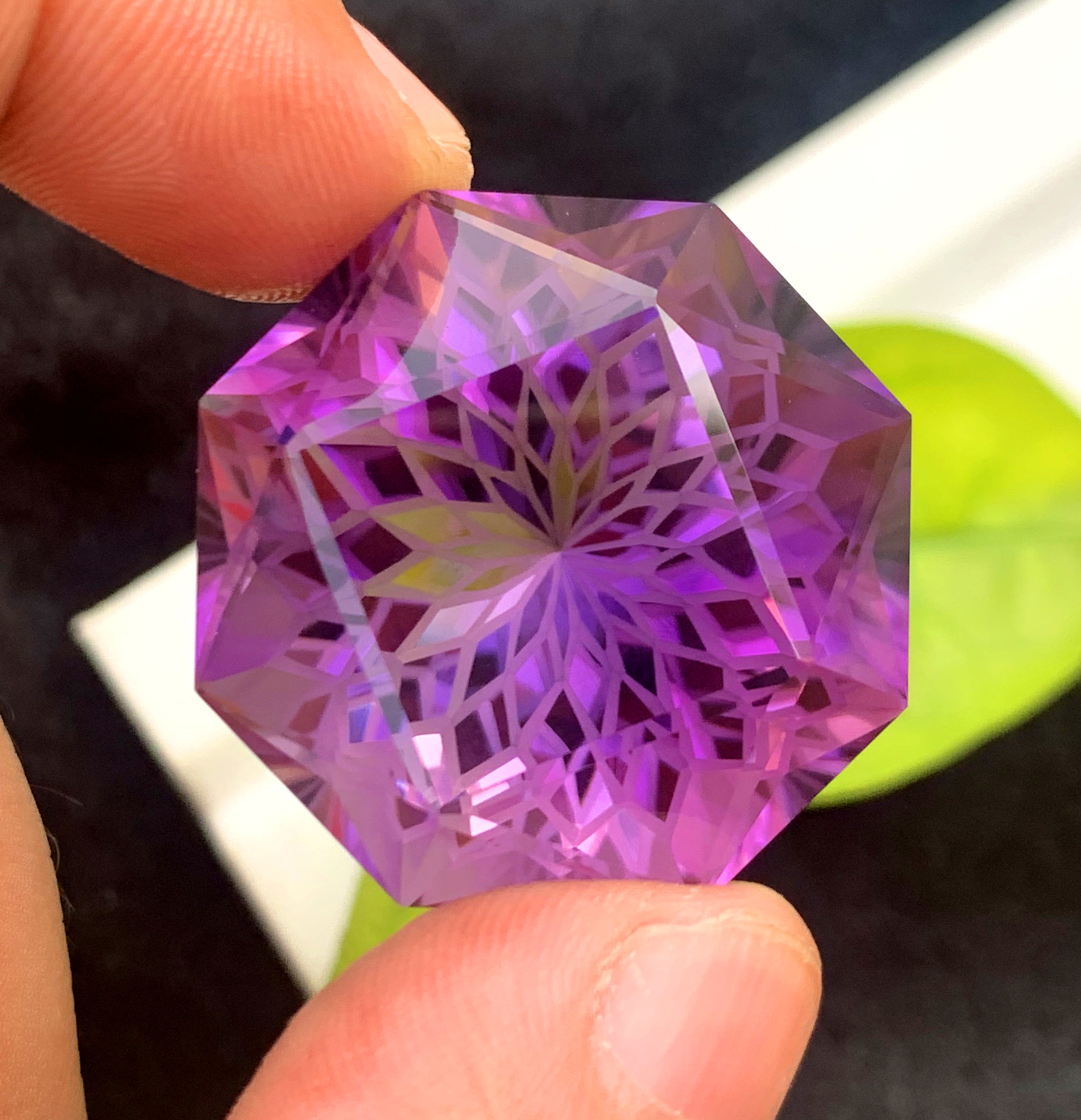 Round Fancy Precision Flower Cut Purple Amethyst Gemstone, Loose Gemstone - 89.80 CT