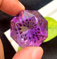 Round Fancy Precision Flower Cut Purple Amethyst Gemstone, Loose Gemstone - 89.80 CT