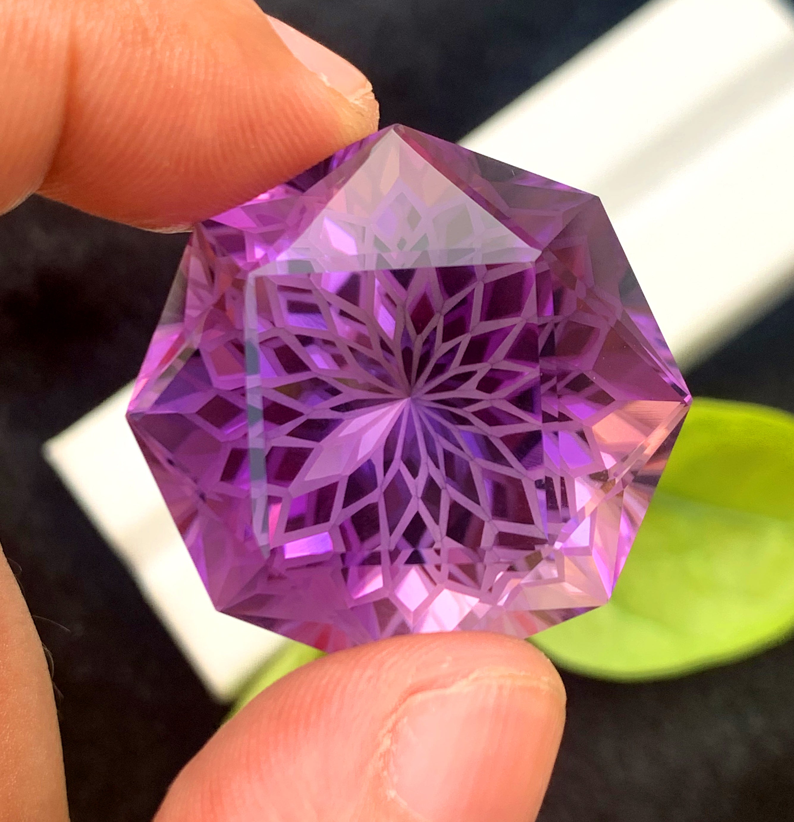 Round Fancy Precision Flower Cut Purple Amethyst Gemstone, Loose Gemstone - 89.80 CT