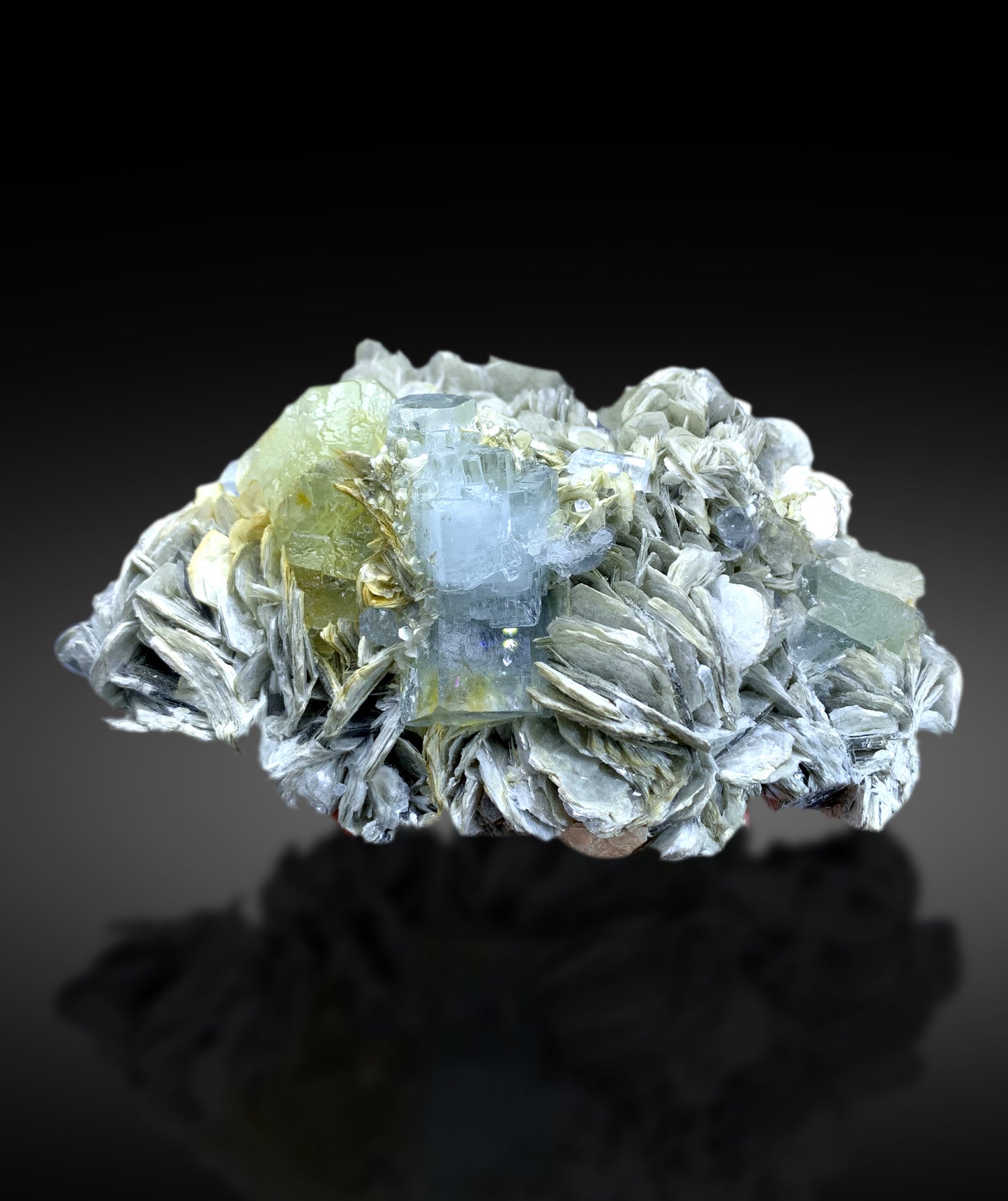 Blue Aquamarine with Fluorite on Muscovite from Pakistan - 850 gram
