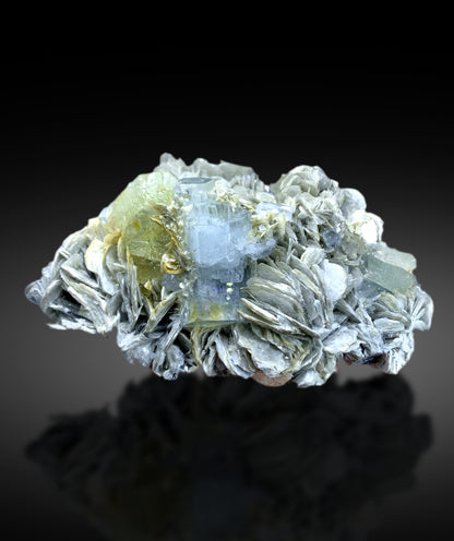 Blue Aquamarine with Fluorite on Muscovite from Pakistan - 850 gram