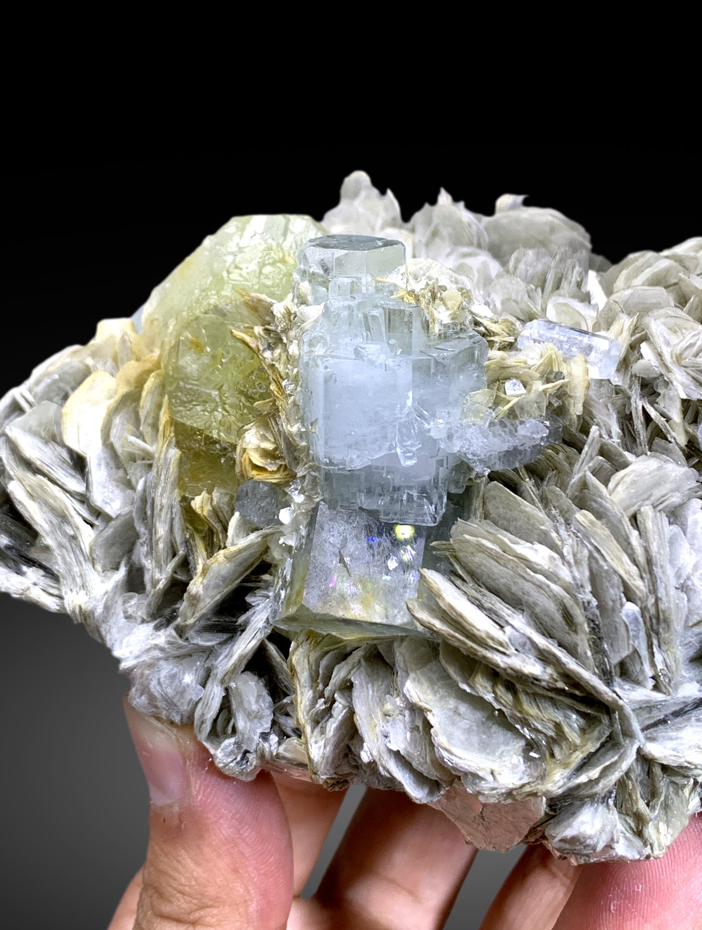 Blue Aquamarine with Fluorite on Muscovite from Pakistan - 850 gram