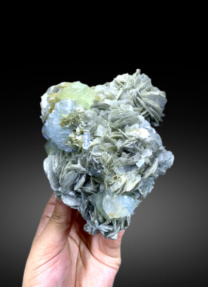 Blue Aquamarine with Fluorite on Muscovite from Pakistan - 850 gram