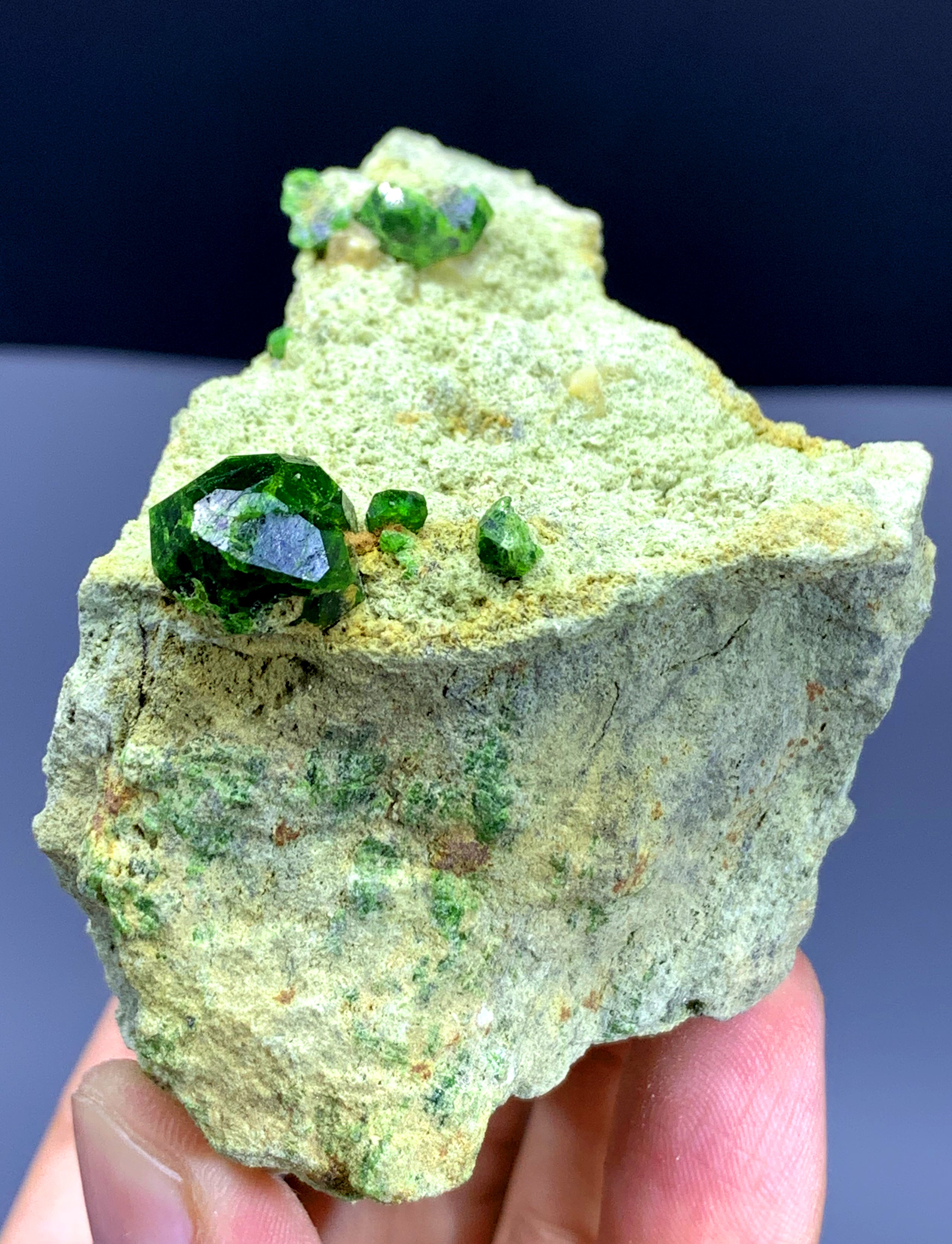 Lush Green Demantoid Garnet Crystals on Matrix - 250 gram