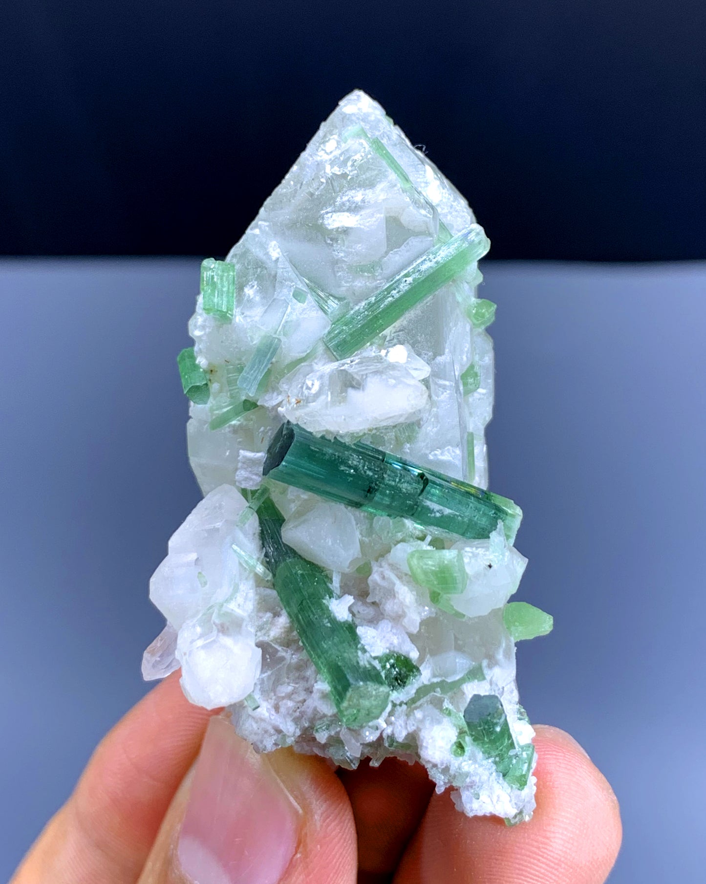 Green Tourmaline Cluster on Quartz from Afghanistan - 46 gram