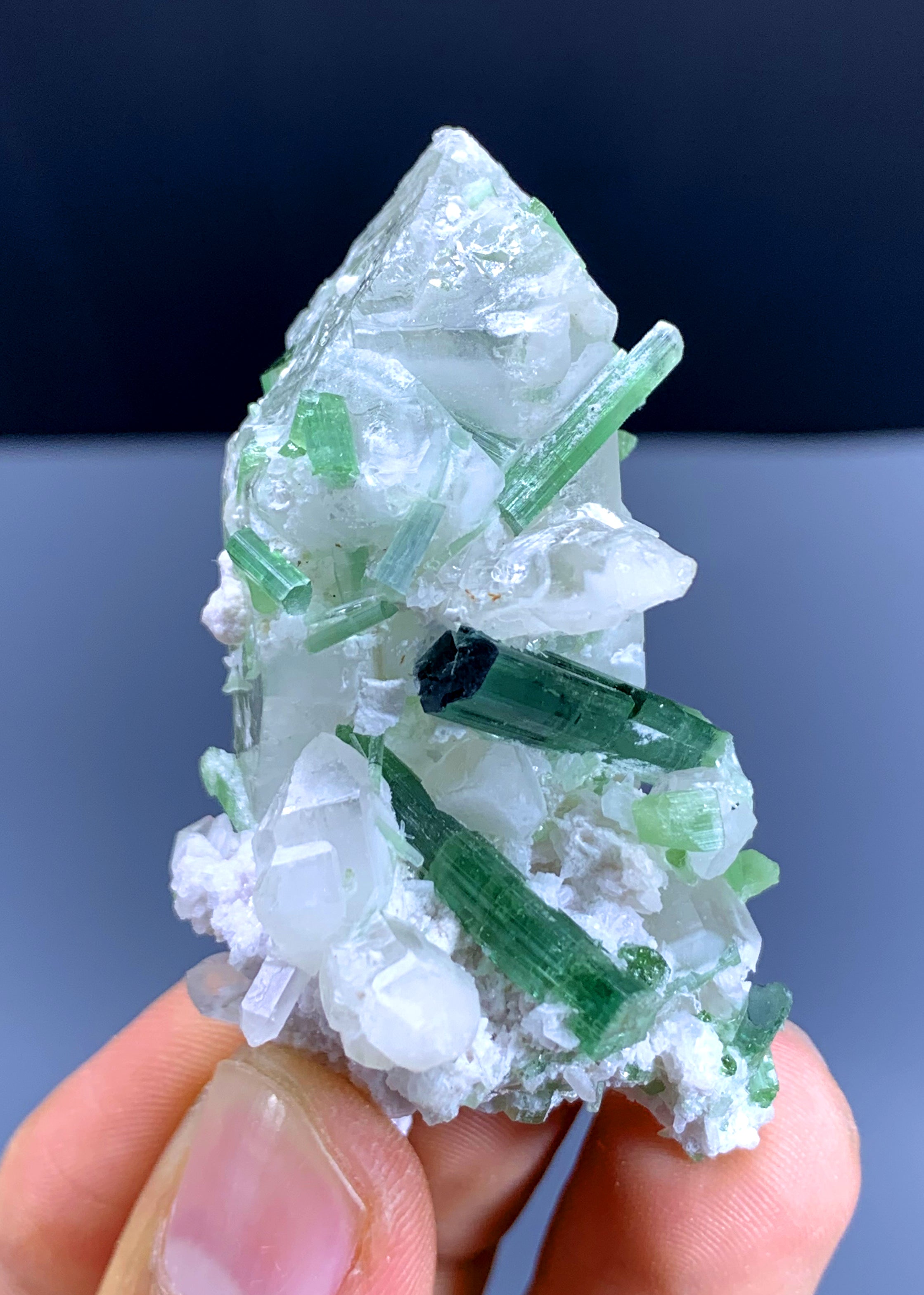 Green Tourmaline Cluster on Quartz from Afghanistan - 46 gram