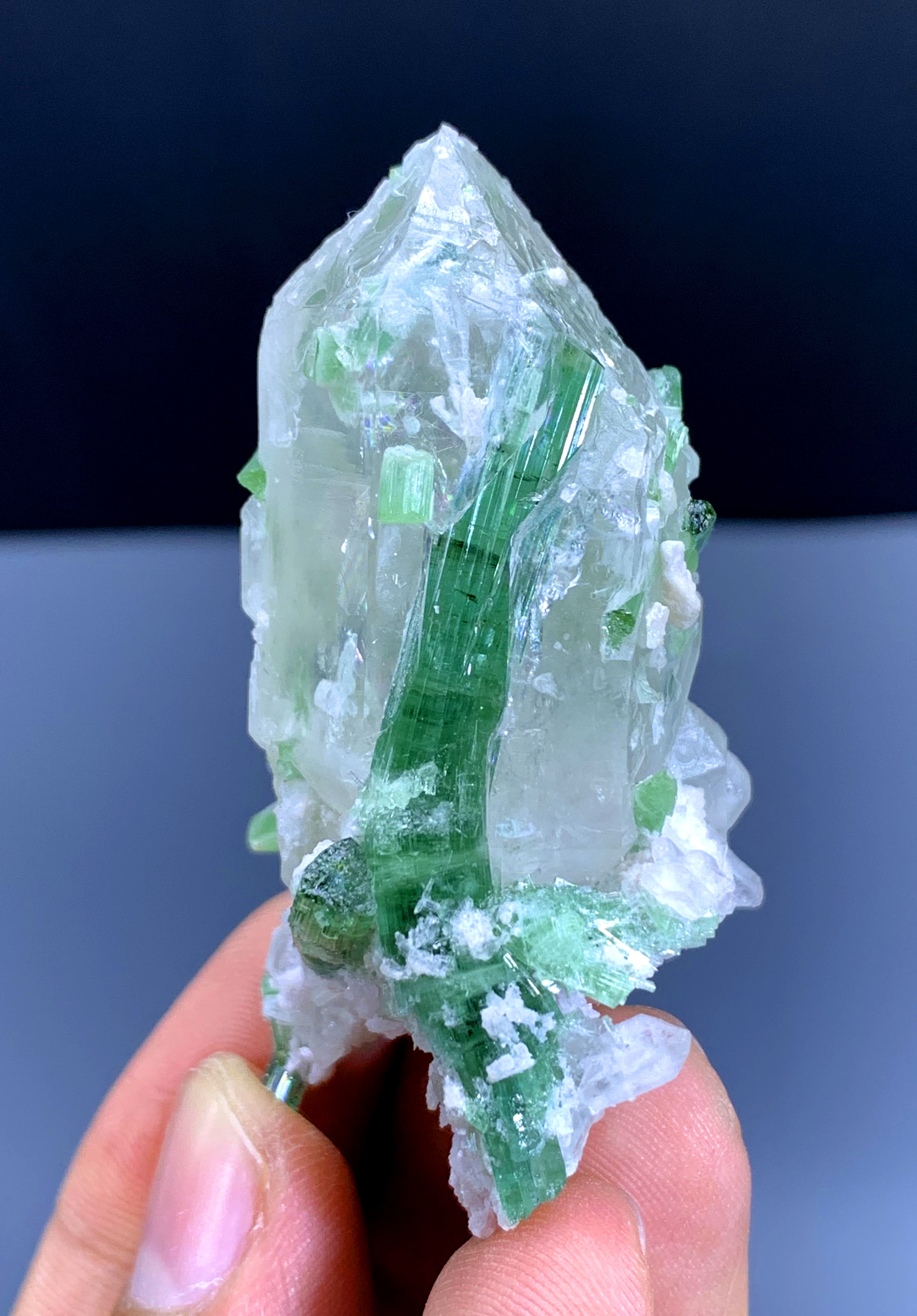 Green Tourmaline Cluster on Quartz from Afghanistan - 46 gram