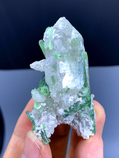 Green Tourmaline Cluster on Quartz from Afghanistan - 46 gram