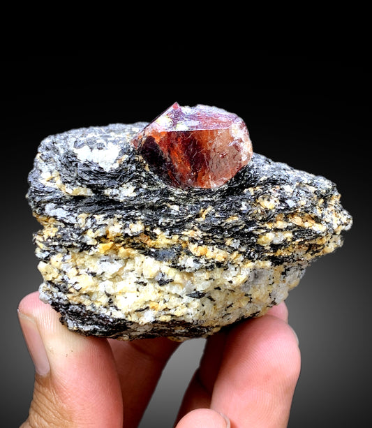 Natural Red Color Zircon Crystal on Matrix from Skardu Pakistan - 249 gram