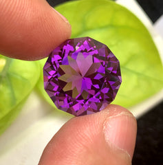 Round Precision Flower Cut Purple Amethyst Gemstone, Loose Gemstone, Amethyst Faceted Cut Stone for Jewelry Making - 13.95 CT