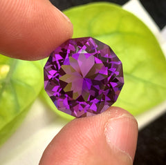 Round Precision Flower Cut Purple Amethyst Gemstone, Loose Gemstone, Amethyst Faceted Cut Stone for Jewelry Making - 13.95 CT