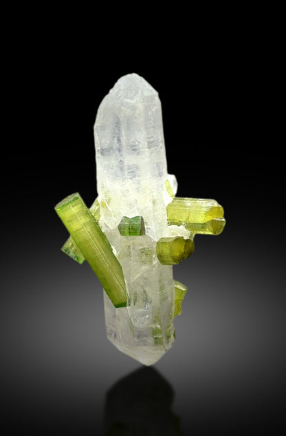 Lush Green Color Tourmaline Crystals on Quartz from Chapu Mine Skardu Pakistan - 12 gram