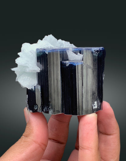 Natural Blue Cap Tourmaline Crystal with Cleavelandite Albite from Paprok Afghanistan - 425 gram