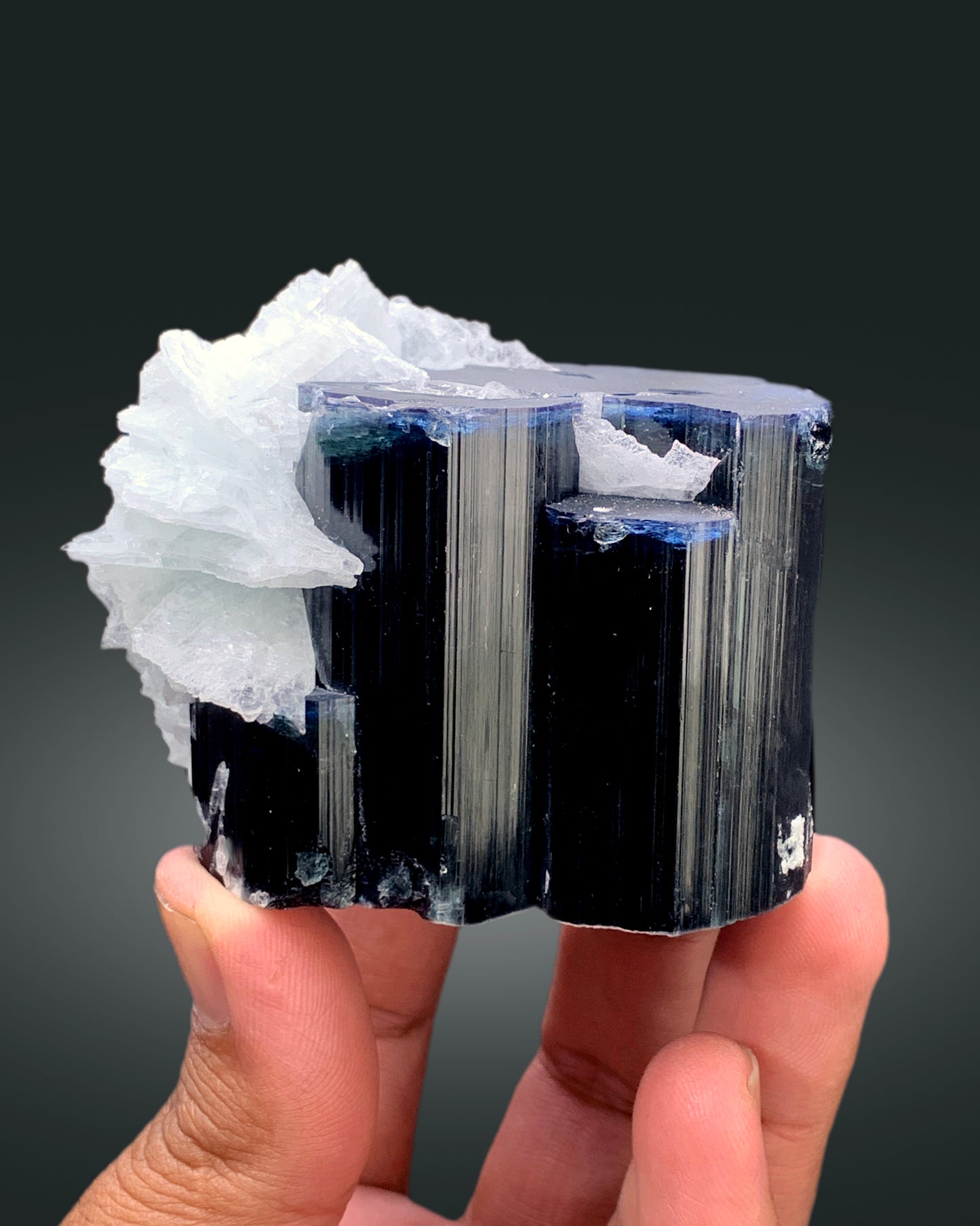 Natural Blue Cap Tourmaline Crystal with Cleavelandite Albite from Paprok Afghanistan - 425 gram