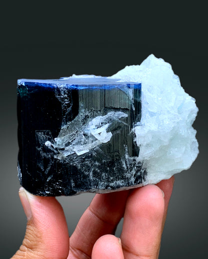 Natural Blue Cap Tourmaline Crystal with Cleavelandite Albite from Paprok Afghanistan - 425 gram