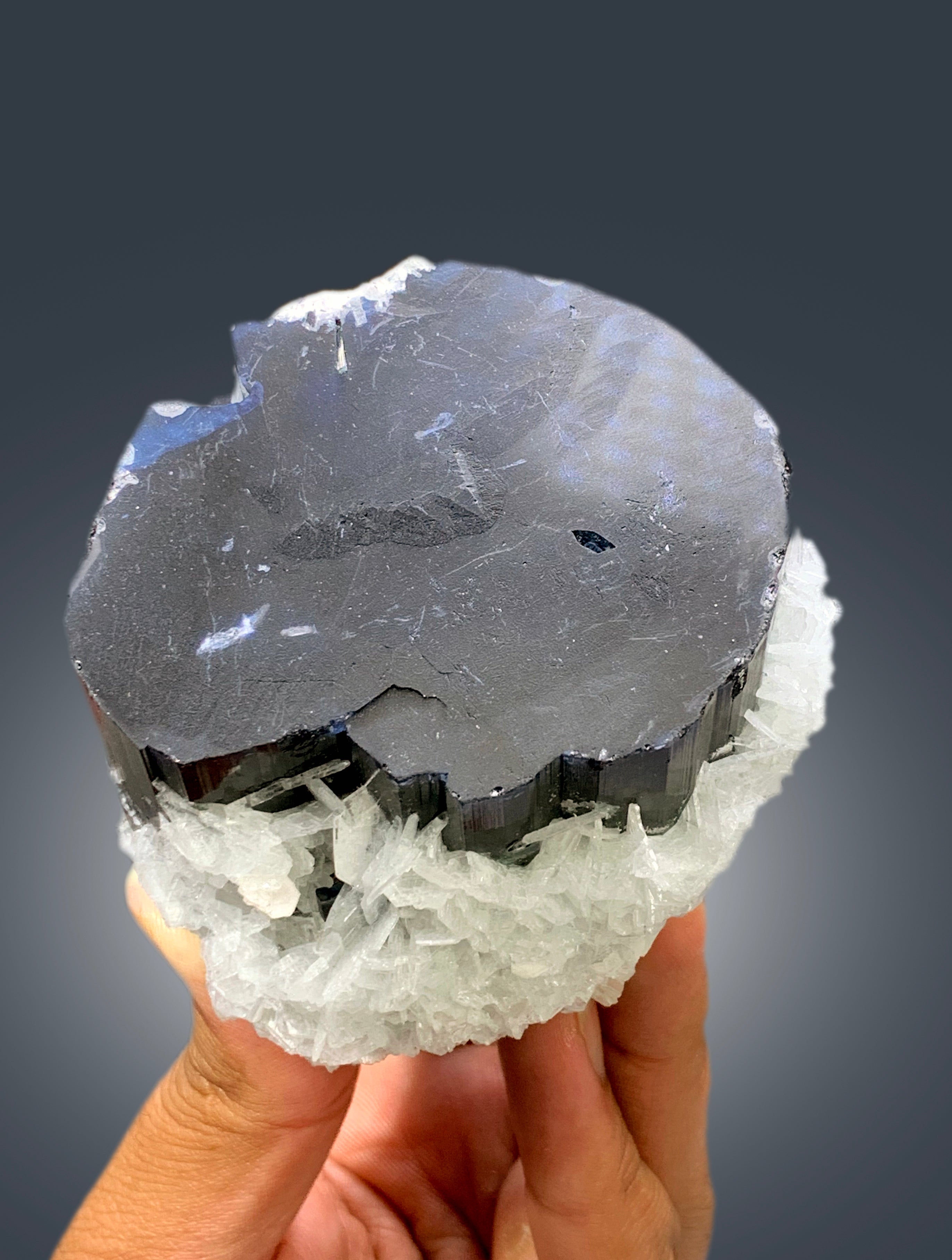 Natural Blue Cap Tourmaline with Cleavelandite Albite, Tourmaline Crystal, Paprok Tourmaline, Tourmaline Specimen - 602 gram