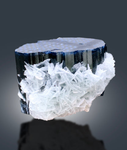 Natural Blue Cap Tourmaline with Cleavelandite Albite, Tourmaline Crystal, Paprok Tourmaline, Tourmaline Specimen - 602 gram