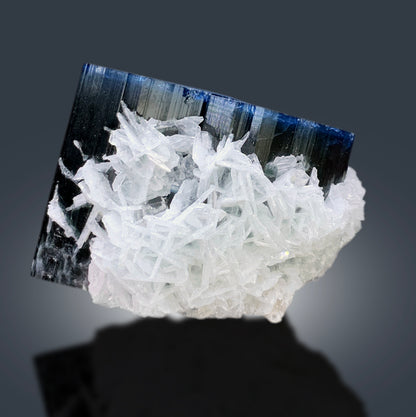 Natural Blue Cap Tourmaline with Cleavelandite Albite, Tourmaline Crystal, Paprok Tourmaline, Tourmaline Specimen - 602 gram