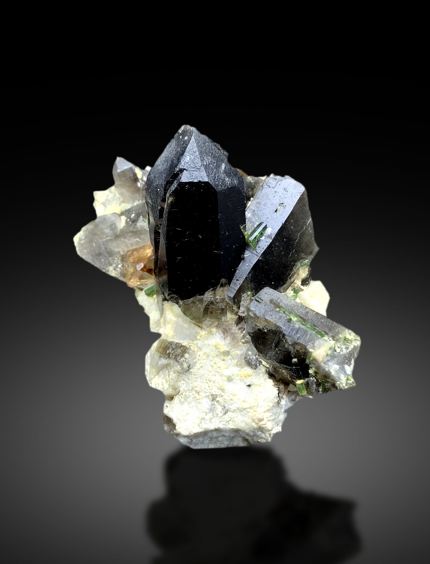 Natural Topaz with Quartz and Green Tourmalines on Matrix from Pakistan - 474 gram