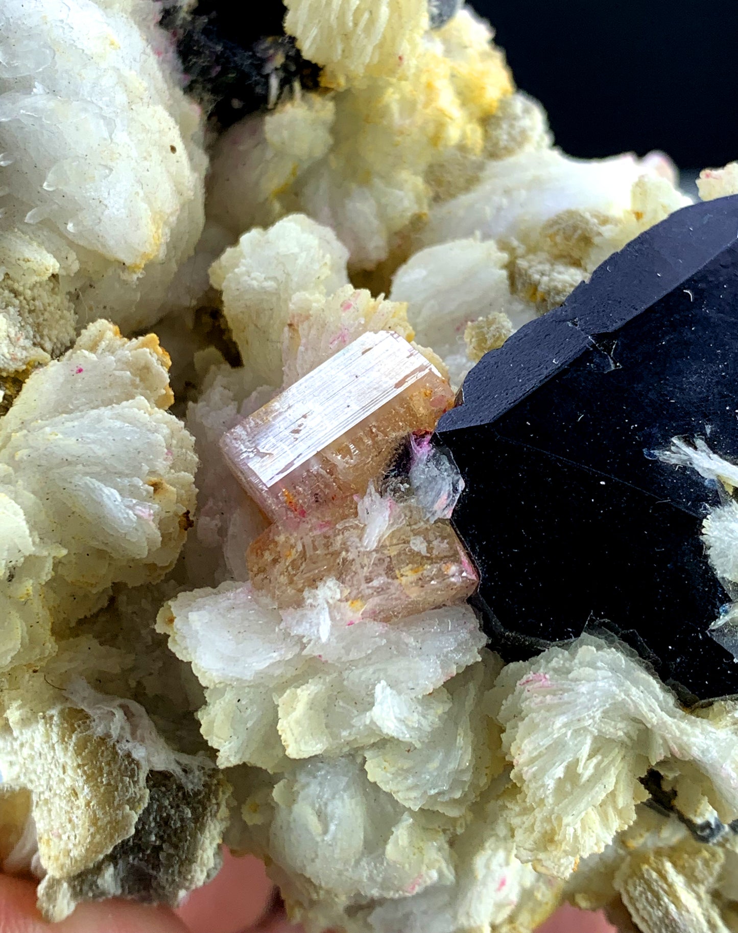 Natural Pink Color Apatite Crystals with Tantalite, Schorl Black Tourmalines and Albite, Mineral Specimen from Skardu Pakistan - 589 gram
